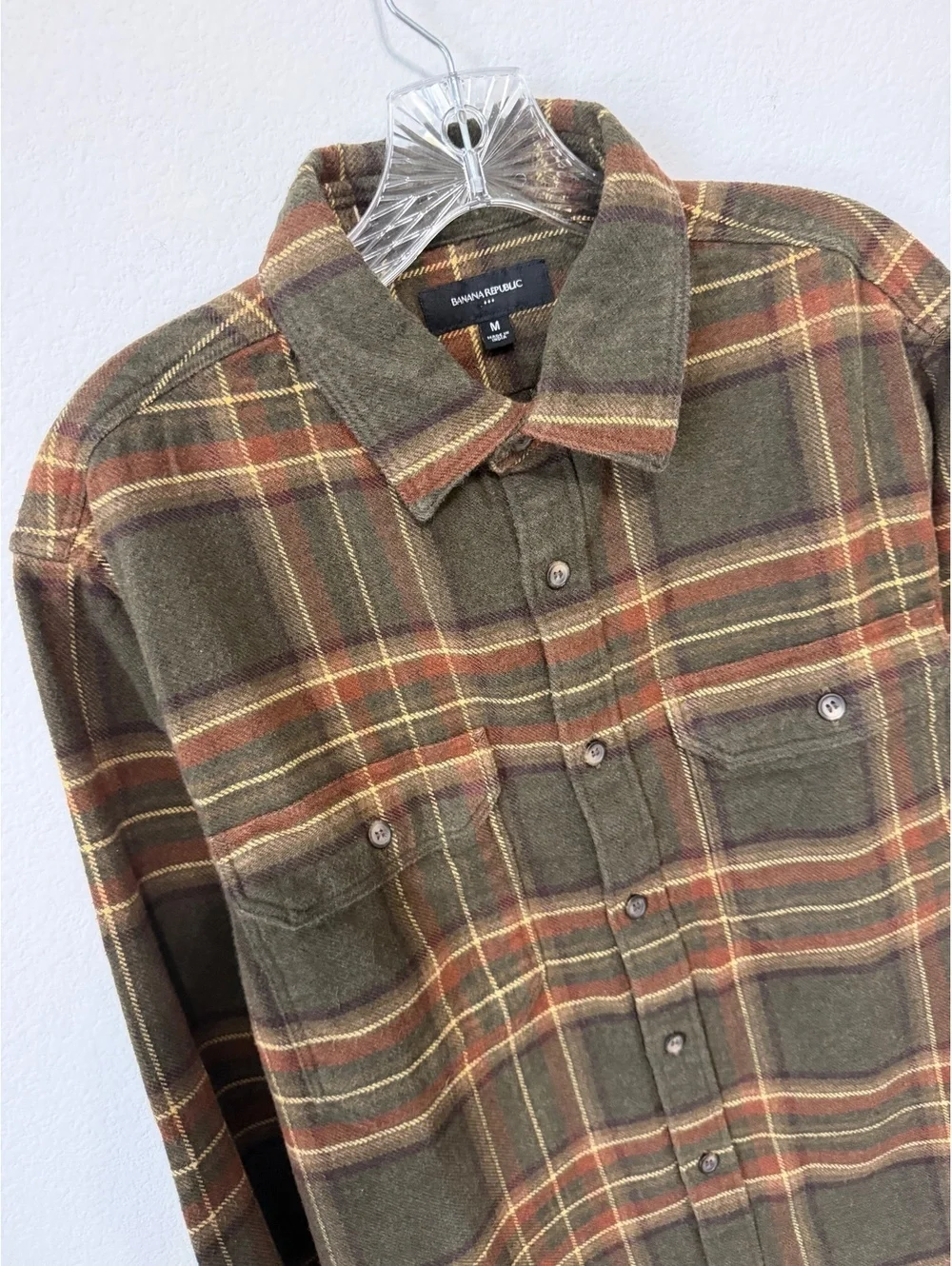 Banana Republic Button Up Collared Plaid Heavyweight Flannel Shirt Men's Size M